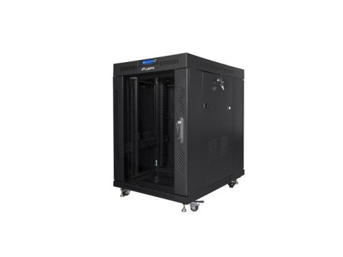 Szafa instalacyjna rack stojąca 19 15U 600x800 czarna, drzwi szklane lcd (flat pack) Lanberg