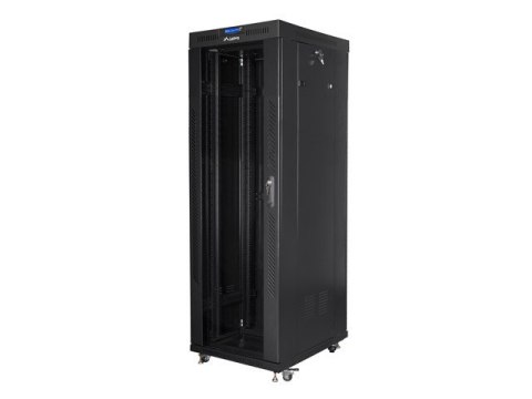 Szafa instalacyjna rack stojąca 19 37u 600x800 czarna, drzwi szklane lcd (Flat pack) Lanberg