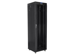 Szafa instalacyjna rack stojąca 19 42u 600x600 czarna, drzwi szklane lcd (Flat pack) Lanberg