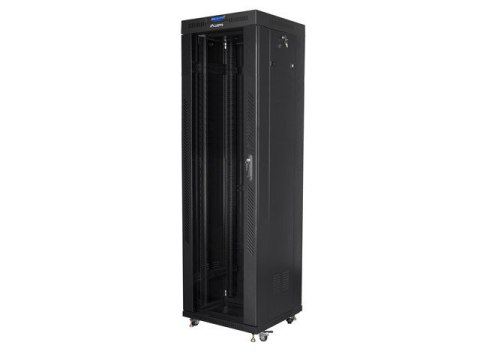 Szafa instalacyjna rack stojąca 19 42u 600x600 czarna, drzwi szklane lcd (Flat pack) Lanberg
