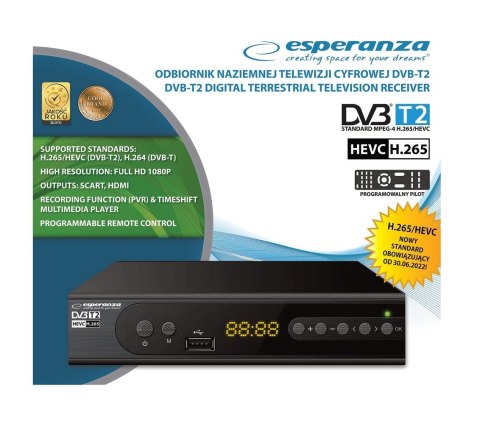 Tuner EV106P DVB-T/T2 H.265/HEVC Esperanza