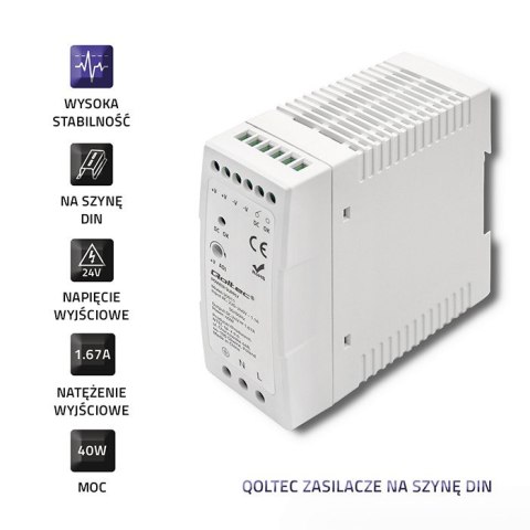 Zasilacz na szynę DIN | 40W | 24V | 1.67A | Biały | Slim Qoltec