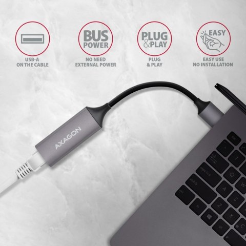 ADE-TR Karta sieciowa Gigabit Ethernet adapter, USB-A 3.2 Gen 1, instalacja automatyczna, metalowy, tytanowa szarość AXAGON