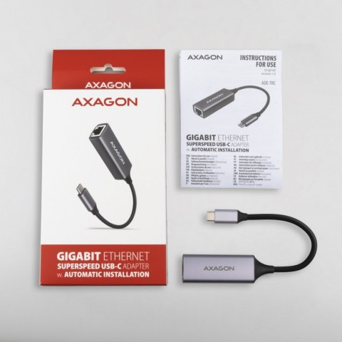 ADE-TRC Karta sieciowa Gigabit Ethernet adapter, USB-C 3.2 Gen 1, instalacja automatyczna, metalowy, tytanowa szarość AXAGON