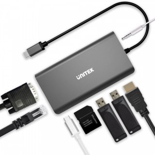 HUB 8-w-1 USB-C 3.1; HDMI; VGA; RJ45; SD; PD 100W; D1019B Unitek