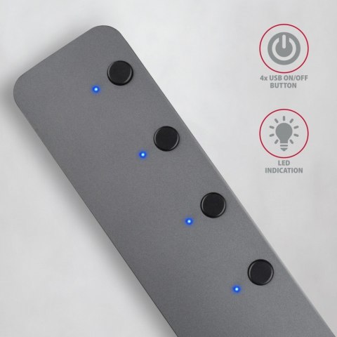 HUE-MSA Hub 4-portowy USB 3.2 Gen 1 switch, metalowy, 20cm USB-A kabel, microUSB dodatkowe zasilanie AXAGON