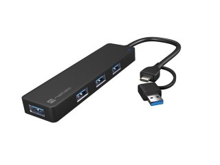 Hub USB-C 4 porty Mayfly czarny + adapter USB-A Natec