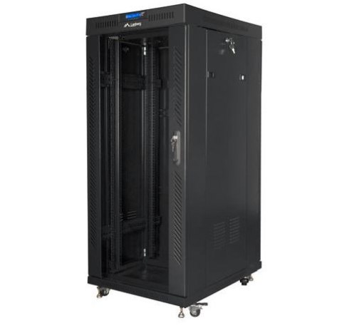 Szafa rack stojąca 19 cali 27U 800x1200 czarna drzwi szklane LCD FLAT PACK Lanberg