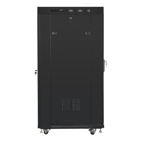 Szafa rack stojąca 19 cali 27U 800x1200 czarna drzwi szklane LCD FLAT PACK Lanberg