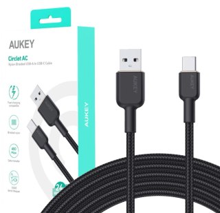 CB-NAC2 kabel USB-C - USB-A 1.8m 60W PD 3A 20V nylonowy oplot czarny AUKEY