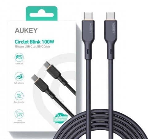 CB-SCC102 kabel USB-C - USB-C 1.8m 100W PD 5A 20V silikonowy czarny AUKEY