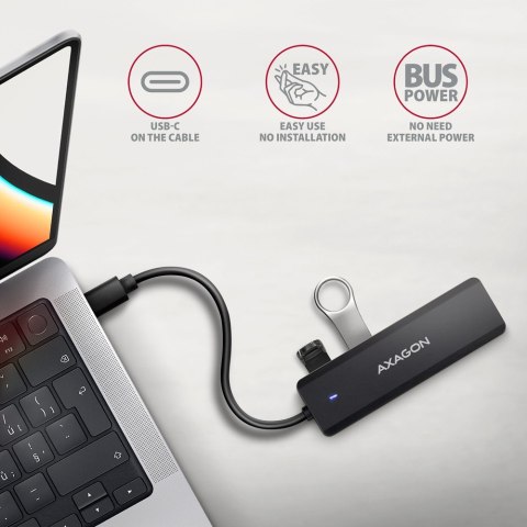 HUE-C1C 4-portowy hub USB 5Gbps Travel, USB-C power IN, kabel Type-C 19cm, USB-C dodatkowe zasilanie AXAGON