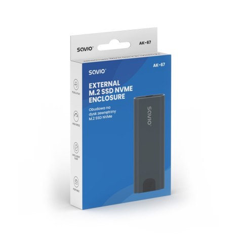 Obudowa na dysk zewnętrzny M.2 SSD NVMe, USB-C 3.1, AK-67 Savio