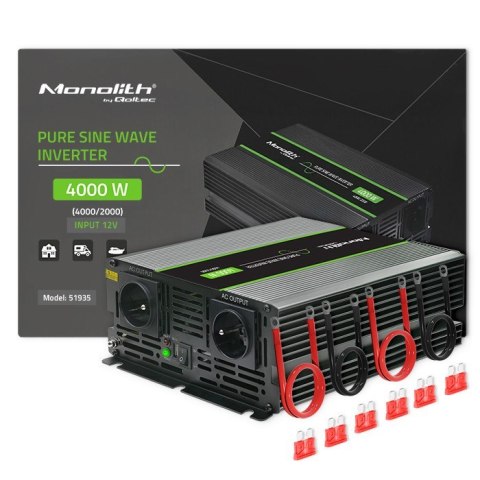 Przetwornica napięcia Monolith | 2000W | 4000W | 2000W | 4000W | 12V na 230V | Czysty Sinus Qoltec