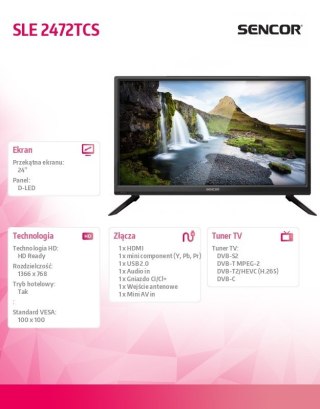 Telewizor 24 cale SLE 2472TCS HD READY,DVB-T/T2/C/S2 Sencor