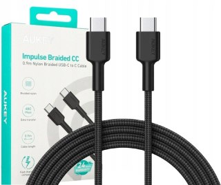 CB-CD45 kabel USB-C - USB-C 0,9m 60W PD 3A 20V nylonowy oplot czarny AUKEY