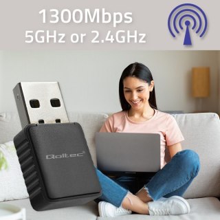 Adapter bezprzewodowy Ultra szybki DUAL mini WiFi 2 x 2dBi Standard AC | 1300Mbps Qoltec
