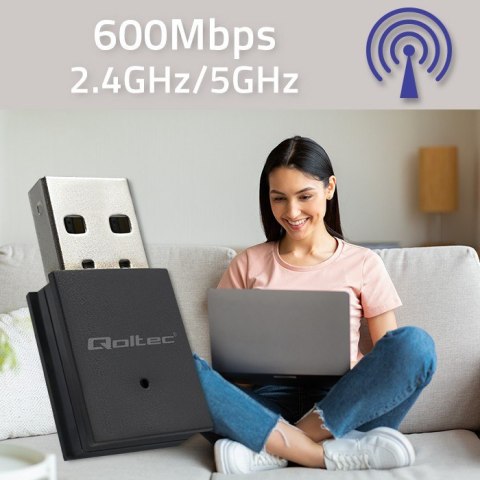 Adapter bezprzewodowy Ultra szybki mini WiFi Standard AC | BT 4.0USB | 600Mbps Qoltec