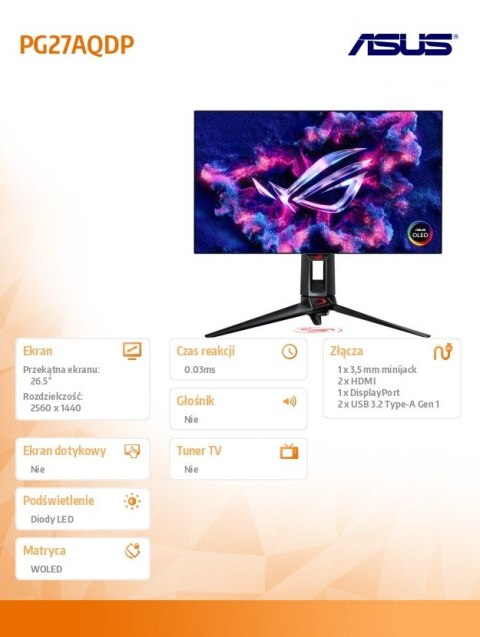 Monitor 27 cali PG27AQDP 2xHDMI+DP+USB Asus