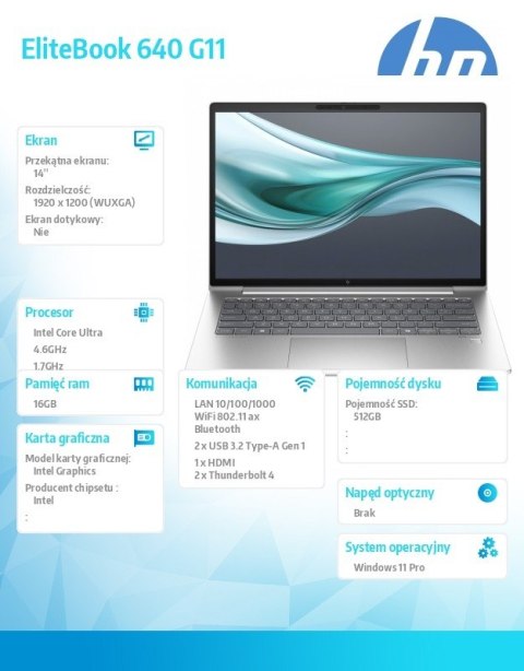 Notebook EliteBook 640 G11 U5-135H 512GB/16GB/W11Pro/14.0 A37VTET HP Inc.