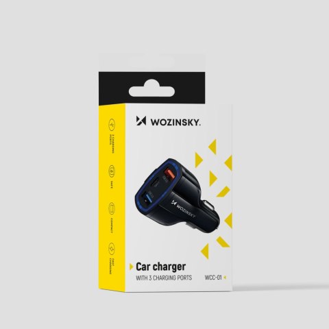 Ładowarka samochodowa 2xUSB i USB C czarna WOZINSKY