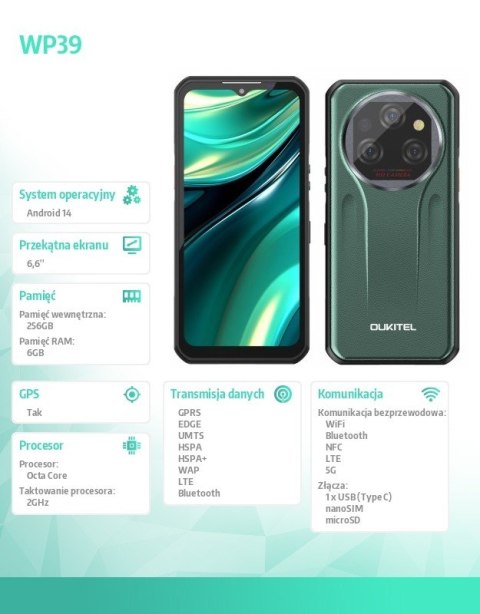 Smartfon WP39 5G 6/256GB IP69K zielony OUKITEL