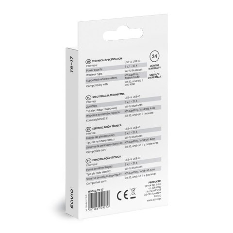 Adapter bezprzewodowy CarPlay & Android Auto TR-17 Savio