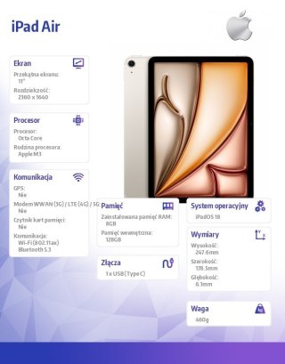 IPad Air 11 cali WiFi 128GB Złoty Apple