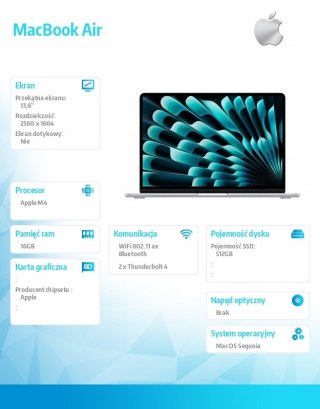 MacBook Air 13 cali /10C GPU/24GB /512GB Srebrny Apple