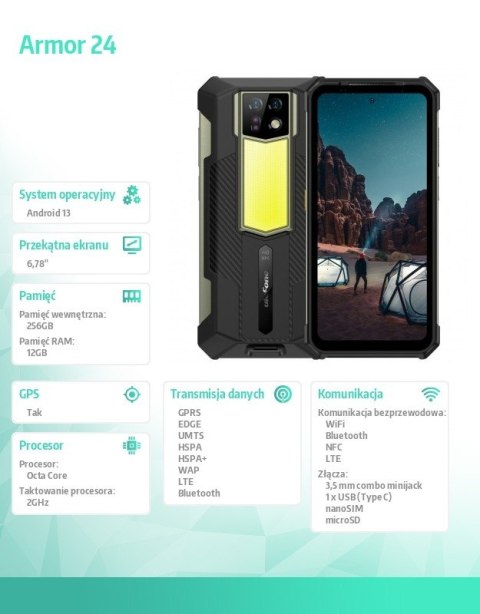 Smartfon Armor 24 4G 12/256GB IP69K Czarny ULEFONE