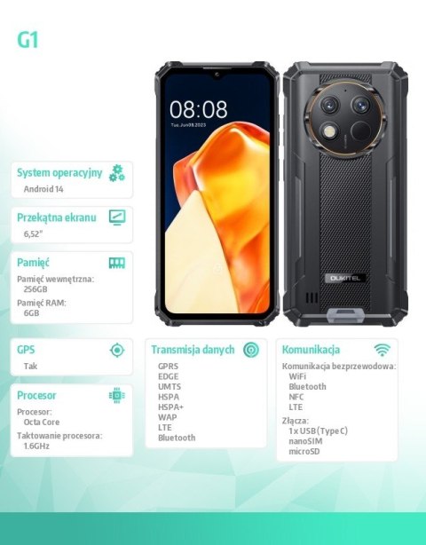 Smartfon G1 4G 6/256GB IP69K czarny OUKITEL