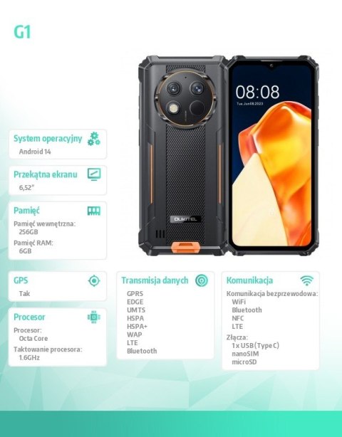 Smartfon G1 4G 6/256GB IP69K pomarańczowy OUKITEL