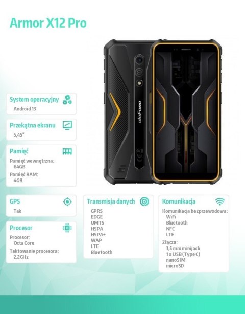 Smartfon Armor X12 4G 3/32GB IP69K pomarańczowy ULEFONE