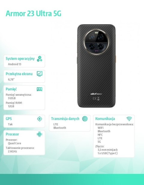Smartfon Armor 23 Ultra 5G 12/512GB IP69K Czarny ULEFONE