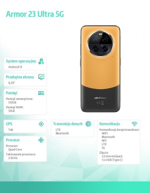 Smartfon Armor 23 Ultra 5G 12/512GB IP69K Pomarańczowy ULEFONE