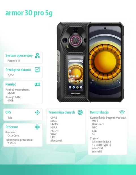 Smartfon Armor 30 Pro 5G 16/512GB IP69K Czarny ULEFONE