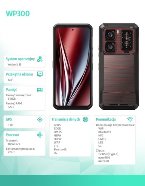 Smartfon WP300 5G 12/512GB IP69K Czerwony OUKITEL