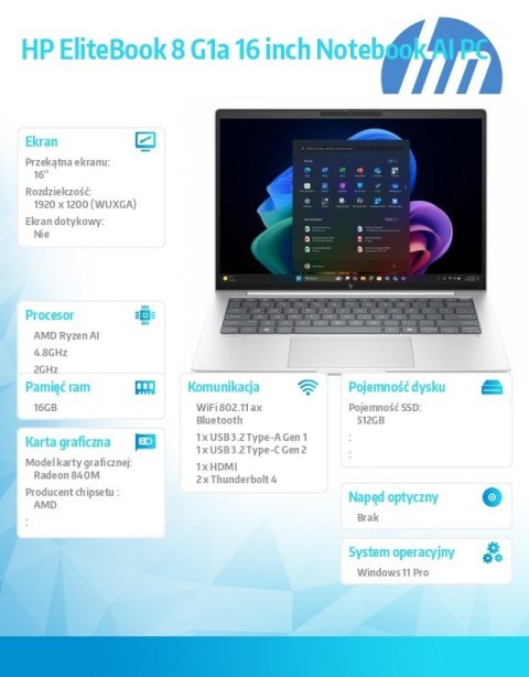 Notebook EliteBook 8 G1a Ryzen AI 5 PRO 340 512GB/16GB/W11P/16.0 C51H4ET HP Inc.