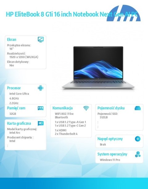 Notebook EliteBook 8 G1i U7-258V 512GB/32GB/W11P/16.0 C51MJET HP Inc.