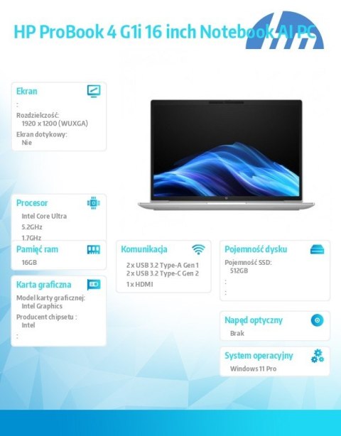 Notebook ProBook 4 G1i U7-255U 512GB/16GB/W11P/16.0 C51MNET HP Inc.
