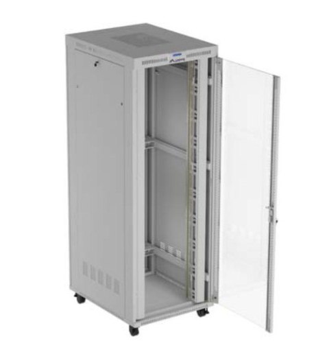Szafa instalacyjna rack stojąca 47U 800x1000 szara drzwi przeszkolne LCD ( flat pack) V2 Lanberg