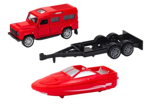 Auto Terenowe Z Przyczepą I Motorówką Metalowy Czerwony LEAN Toys