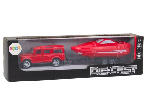 Auto Terenowe Z Przyczepą I Motorówką Metalowy Czerwony LEAN Toys