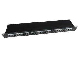 Patch Panel 24 Porty 1U 19'' Kat.5e ekran z funkcją organizacji kabli czarny Gembird