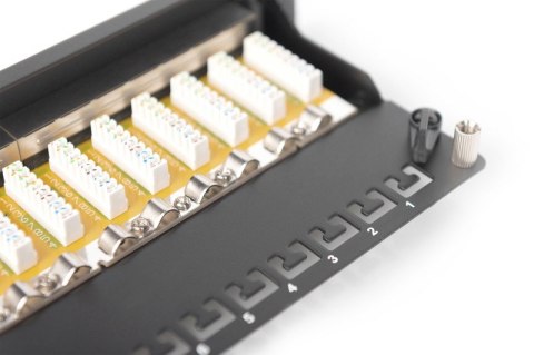 Patch panel 10" 12 portów, kat.6, S/FTP, 1U, wspornik kablowy, czarny (kompletny) Digitus