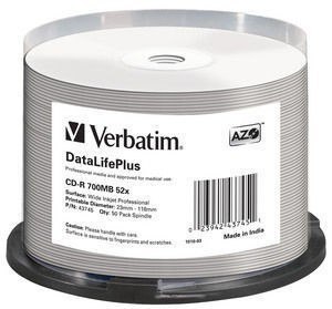 CD-R 52x 700MB 50P CB DL Printable Azo 43745 Verbatim