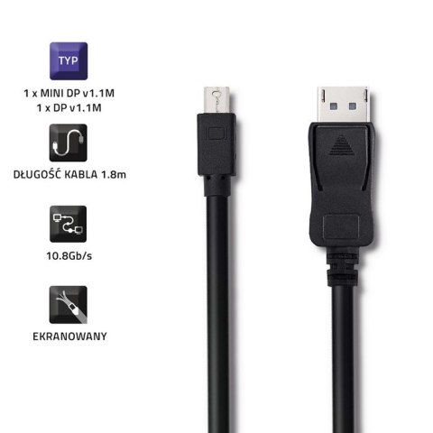 Kabel Mini DisplayPort v1.1/ DisplayPort v1.1 | 1080P | 1,8m Qoltec