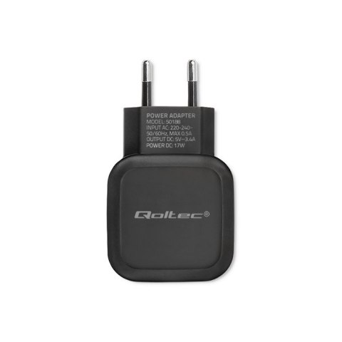 Ładowarka sieciowa 17W | 5V | 3.4A | 2xUSB + kabel USB typC Qoltec