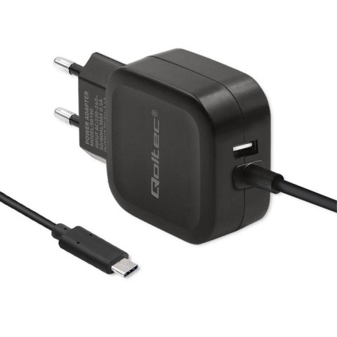 Ładowarka sieciowa 17W | 5V | 3.4A | USB + USB typ C Qoltec