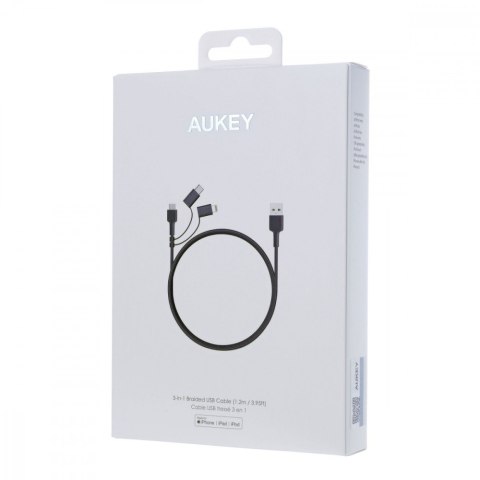 CB-BAL5 3w1 kabel micro USB | USB-C | Lightning | 1.2m nylonowy oplot czarny AUKEY